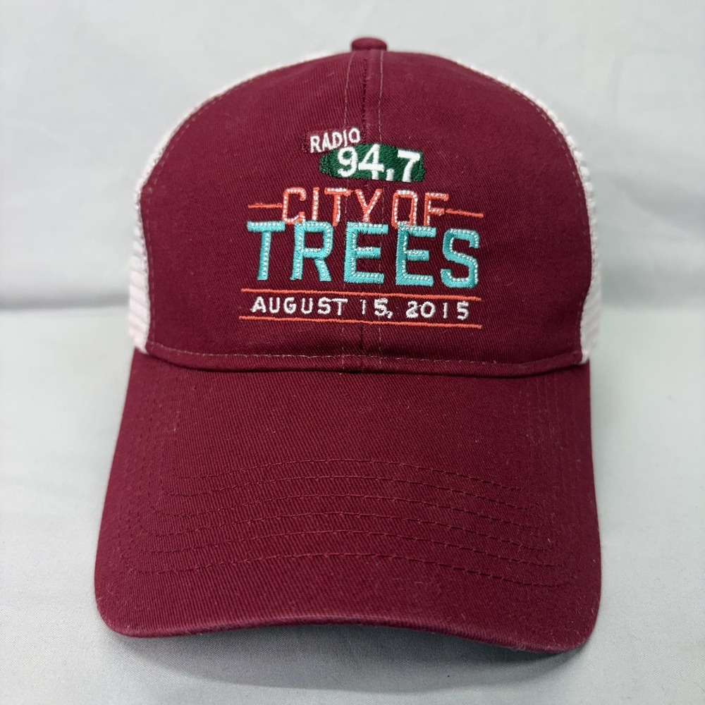 Cap America Trucker Hat City of Trees 2015 Radio 94.7 Unisex OSFM Maroon Mesh
